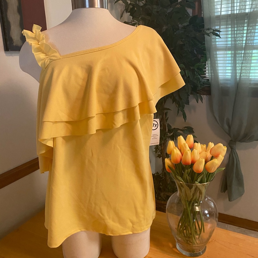 Yellow FTF Ruffle Shoulder Tank